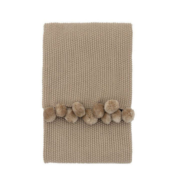 Moss Stitched Pom Pom Throw Natural