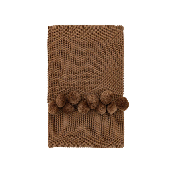 Moss Stitched Pom Pom Throw Tan