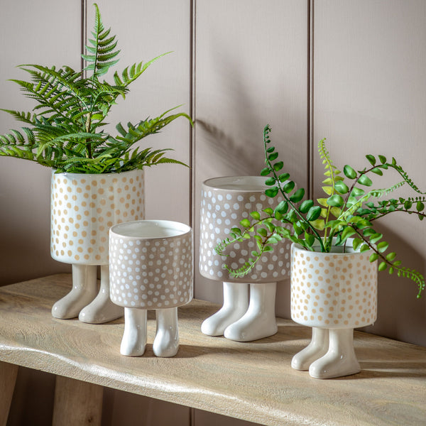 Polka Planter With Feet Large Beige