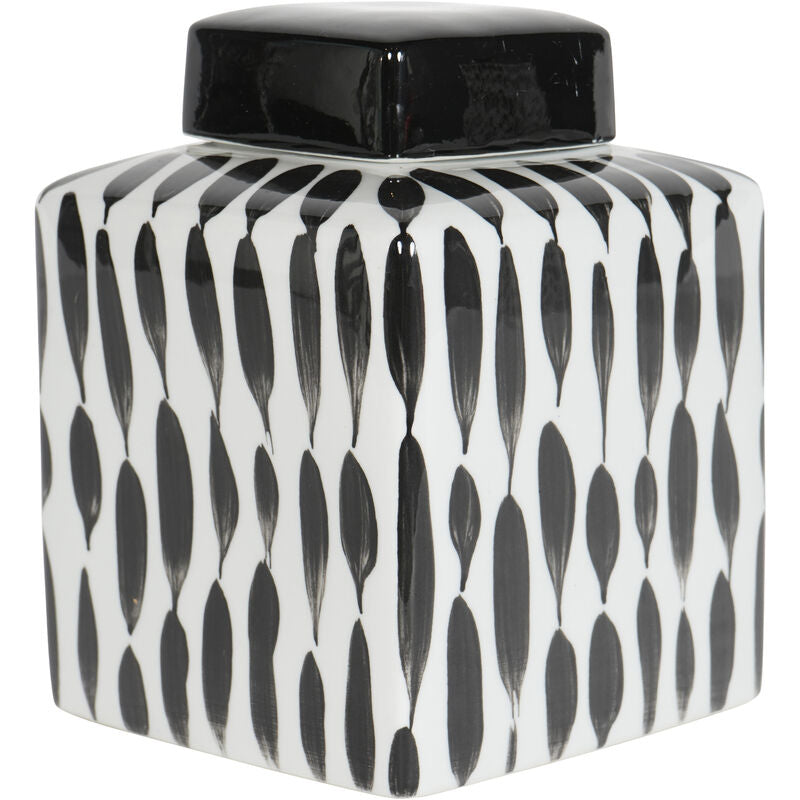 Black and White Striped Square Jar Small 20cm