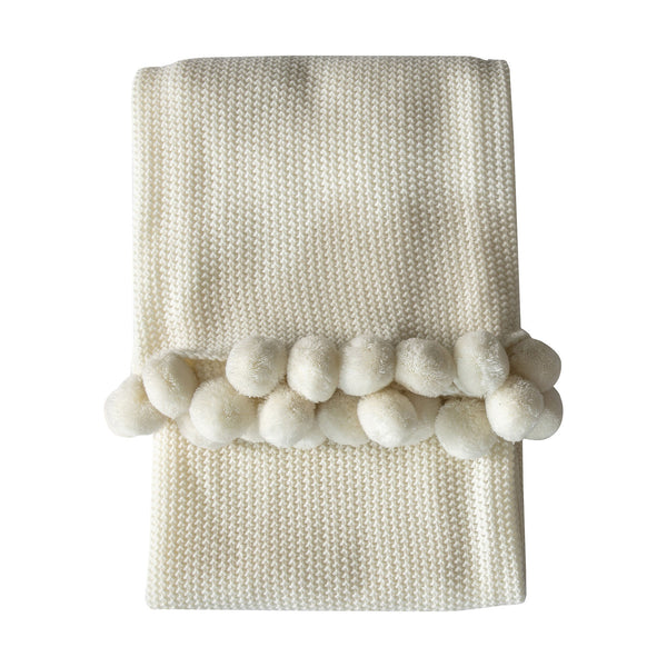 Moss Stitched Pom Pom Throw Cream