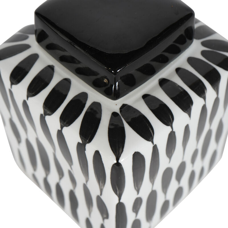 Black and White Striped Square Jar Small 20cm