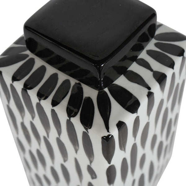 Black and White Striped Square Jar Large 30cm