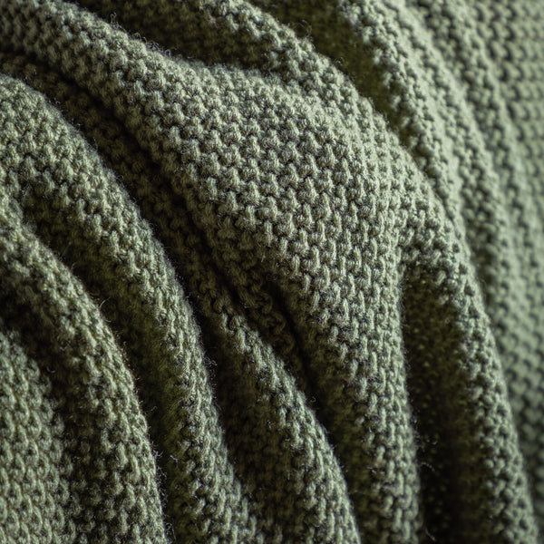 Moss Stitched Pom Pom Throw Olive