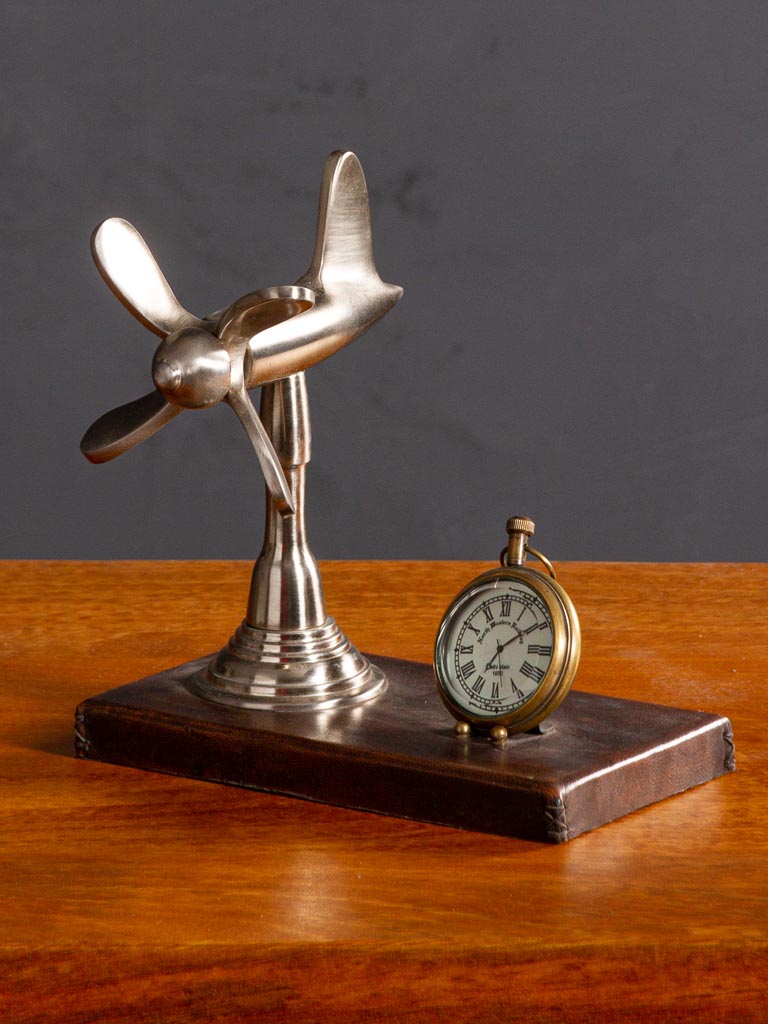 Desk Pocket Watch With Plane on Leather Stand