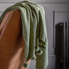 Moss Stitched Pom Pom Throw Olive