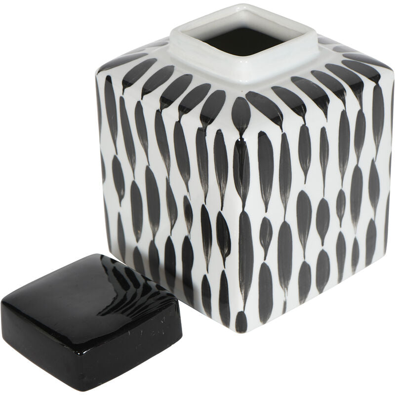 Black and White Striped Square Jar Small 20cm