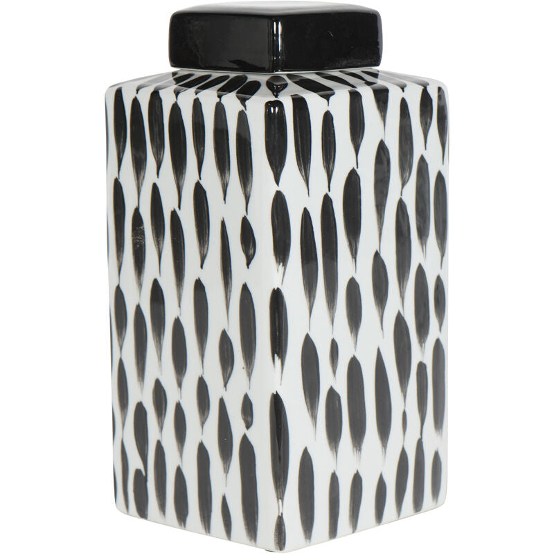 Black and White Striped Square Jar Large 30cm