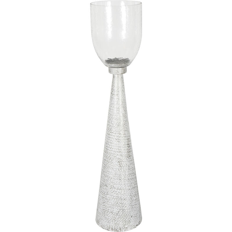 Chalk White Iron and Hammered Glass Hurricane Large 79cm