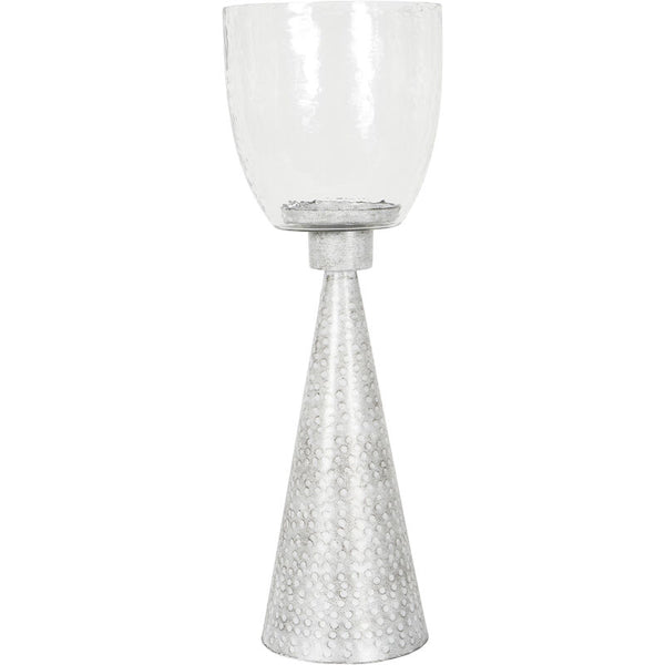 Chalk White Iron and Hammered Glass Hurricane Large 45cm